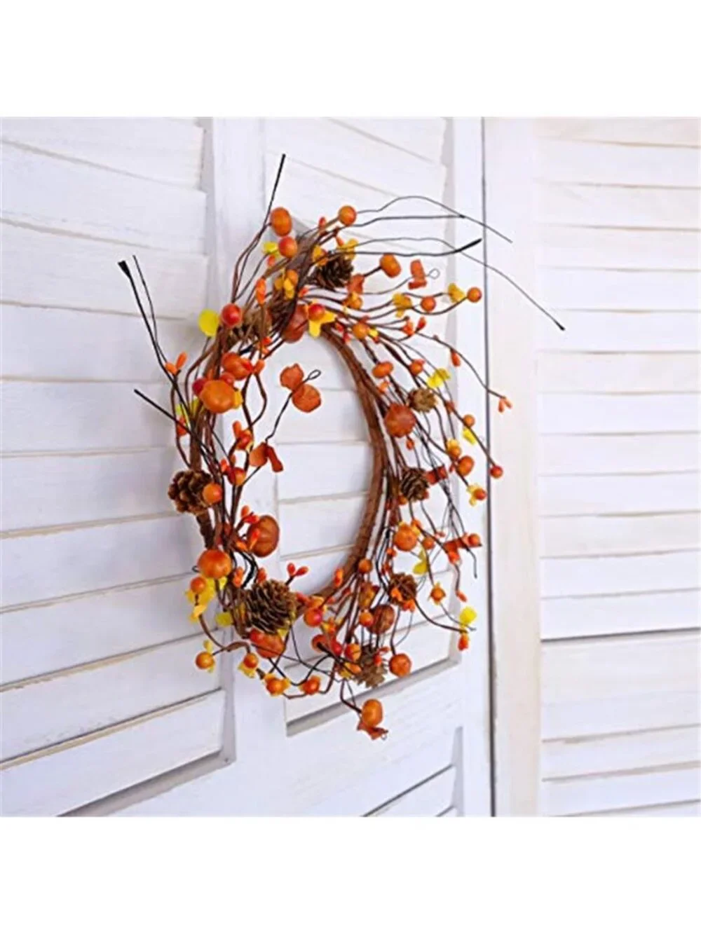 12 Inch Fall Wreath Berries Seeds and Mini Pine Cones Wreath Flower-Shaped